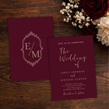 Élégant Mariage Bourgogne Luxe Monogramme Or