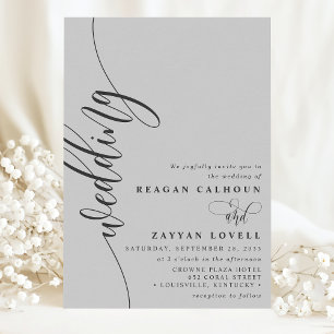 Invitation Élégant mariage calligraphie script gris doux
