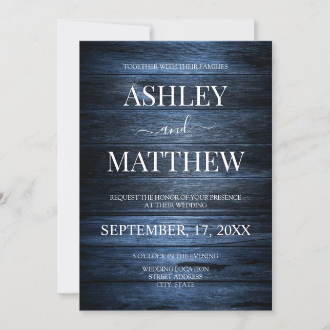Invitation Elégant Mariage campagnard bleu marine rustique  (Devant)