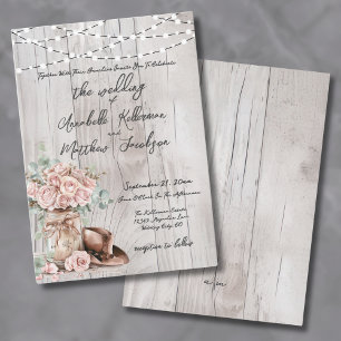 Invitation Élégant Mariage campagnard Rose en bois rustique