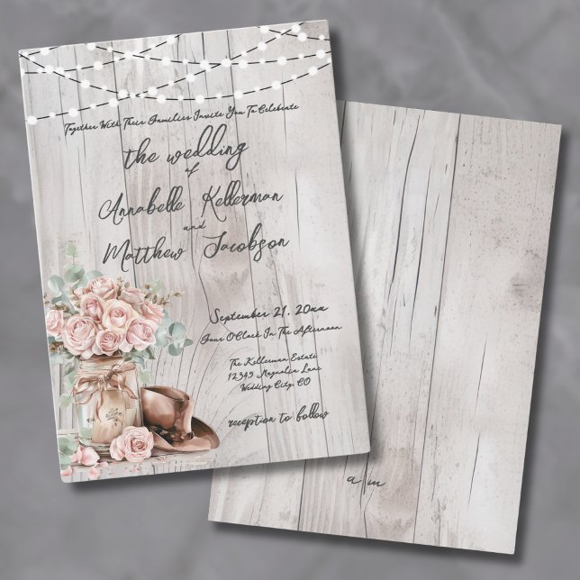 Invitation Élégant Mariage campagnard Rose en bois rustique (Elegant Rustic Wood Roses Country Wedding Invitation)