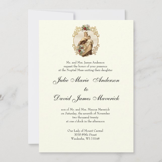 Invitation Élégant Mariage catholique classique Mont Carmel (Devant)