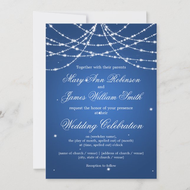 Invitation Élégant Mariage Chaîne Étincelante Bleu (Devant)