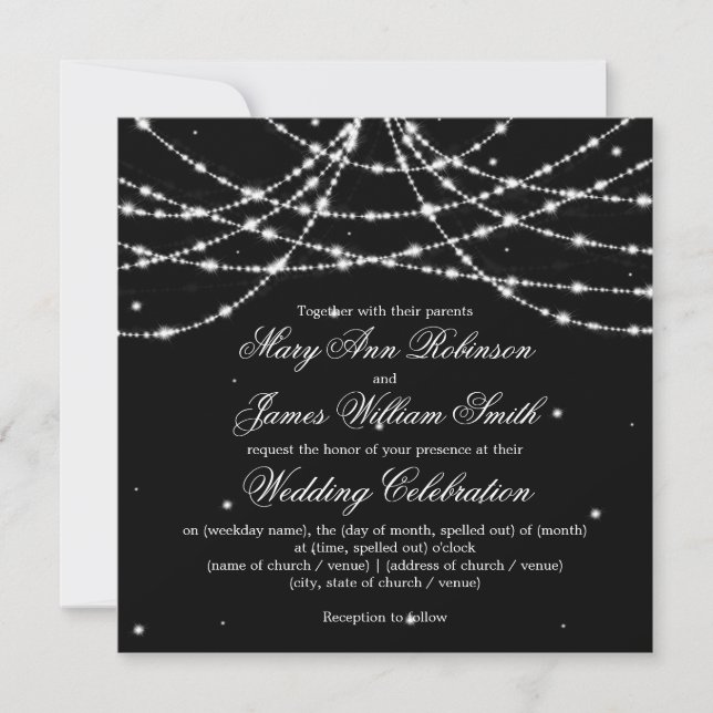 Invitation Élégant Mariage Chaîne Étincelante Noir (Devant)