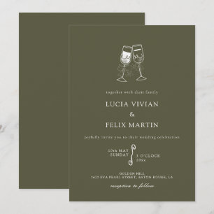 Invitation Élégant Mariage champagne Sage Green