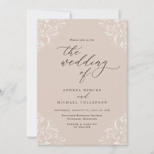 Invitation Élégant Mariage Champagne Tan Vintage