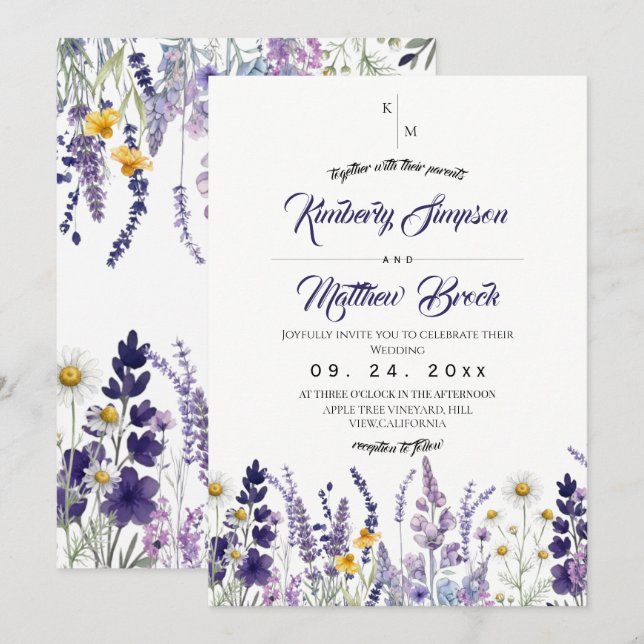Invitation Élégant mariage champêtre de fleurs sauvages  (Devant / Derrière)