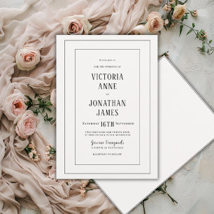 Invitation Élégant Mariage Chic Noir & Crème