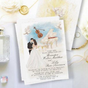 Invitation Élégant Mariage classique avec piano marié et cham