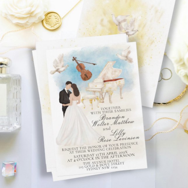 Invitation Élégant Mariage classique avec piano marié et cham (Créateur téléchargé)