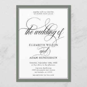 Invitation Élégant Mariage classique blanc et vert olive