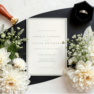 Invitation Élégant Mariage Classique Bordure Vert Sauge