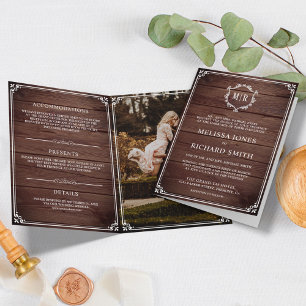 Invitation Élégant Mariage Classique Monogramme Rustique en B