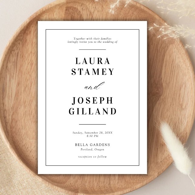 Invitation Élégant Mariage classique noir et blanc (Créateur téléchargé)