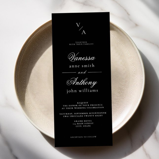 Invitation Élégant Mariage classique noir et blanc (Créateur téléchargé)