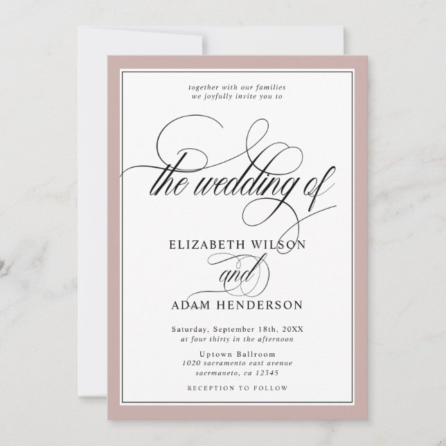 Invitation Élégant Mariage classique rose et blanc Dusty (Devant)