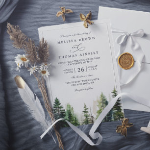Invitation Élégant mariage code qr pinède minimaliste foresti