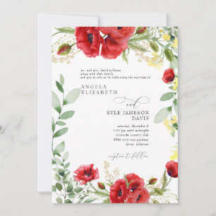 Invitation Élégant Mariage Colorful Red Foliage Poppies