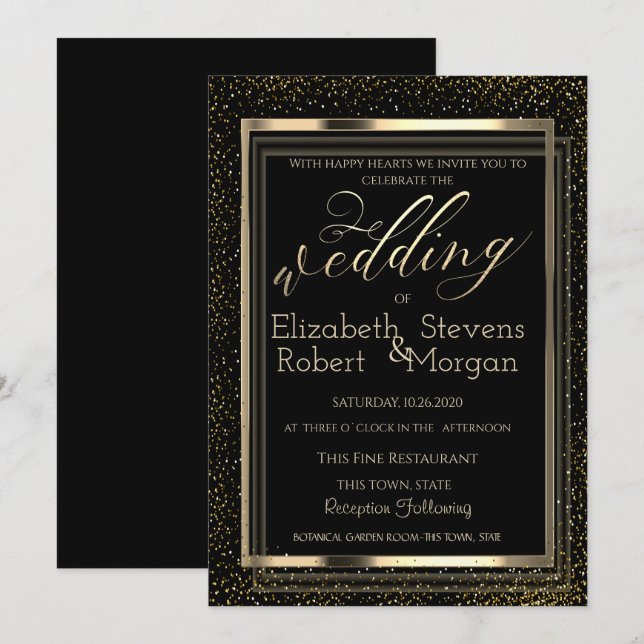 Invitation Élégant Mariage Confetti Cadre élégant (Devant / Derrière)