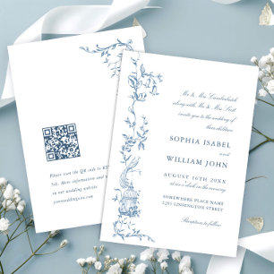 Invitation Élégant Mariage couleur bleu couleur orné victorie