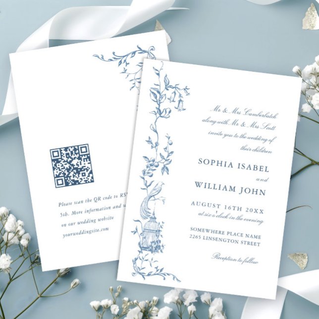 Invitation Élégant Mariage couleur bleu couleur orné victorie (Créateur téléchargé)