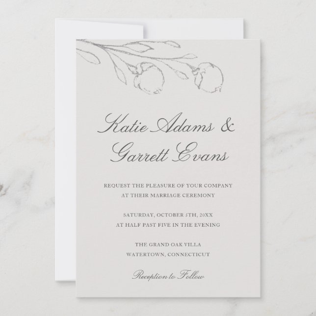 Invitation Elégant Mariage crayon gris croquis (Devant)