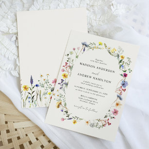 Invitation Élégant mariage crème de prairie de fleurs sauvage