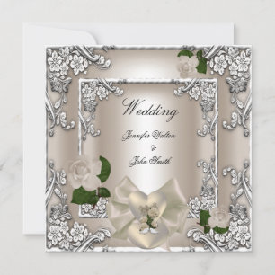 Invitation Elégant mariage crème Rose argent