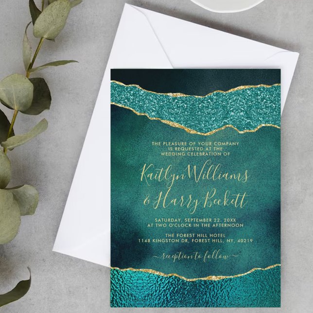 Invitation Élégant Mariage d'âge Turquoise & Or (Créateur téléchargé)