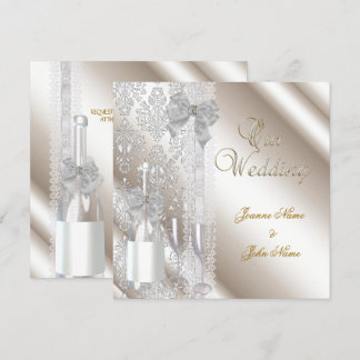 Invitation Elégant Mariage Damas Crème blanc Champagne