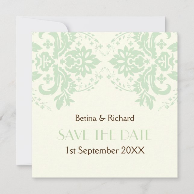 Invitation Elégant mariage damask mint ivoire Enregistrer la  (Devant)