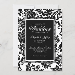 Invitation Elégant mariage damassé noir & blanc