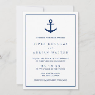 Invitation Élégant Mariage d'Ancre bleu marine
