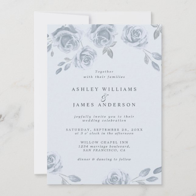 Invitation Elégant Mariage d'aquarelle bleu-bleu-bleu (Devant)