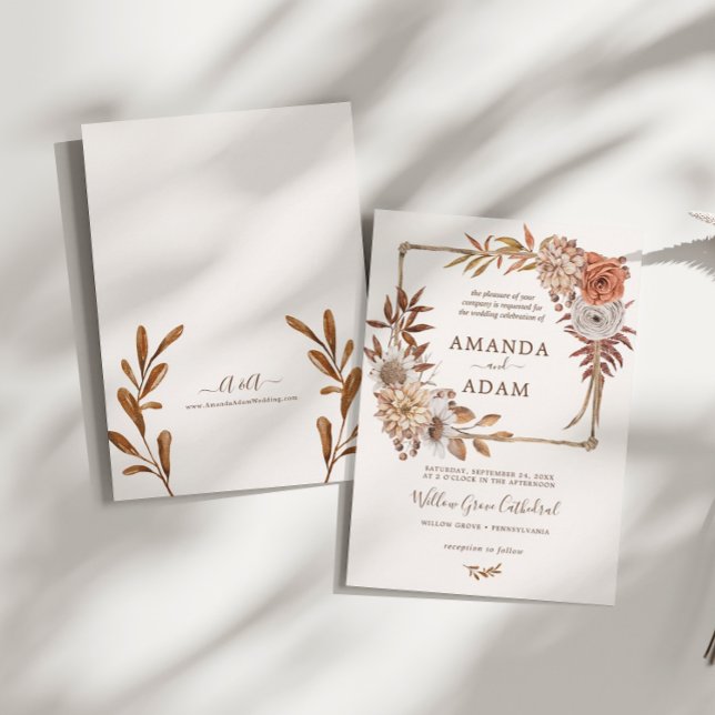 Invitation Elégant Mariage d'aquarelle d'automne Vintage (Créateur téléchargé)