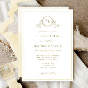 Invitation Élégant Mariage d'aquarelle de Champagne Monogram