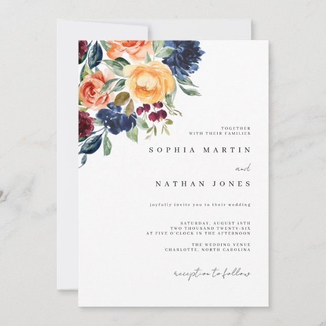 Invitation Elégant Mariage d'aquarelle de la Bourgogne automn (Devant)