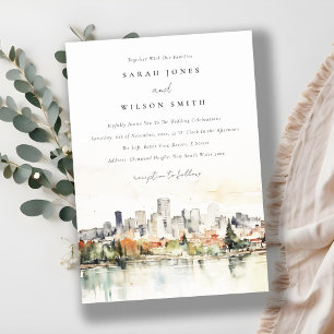 Invitation Élégant Mariage d'aquarelle de Portland Oregon Sky