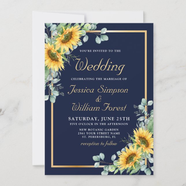Invitation Elégant mariage d'aquarelle des tournesols Eucalyp (Devant)