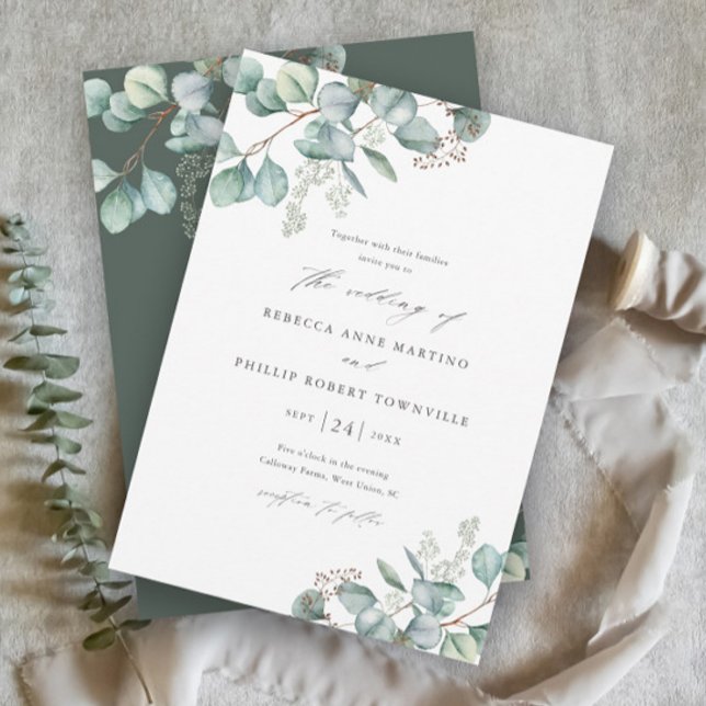 Invitation Elégant Mariage d'aquarelle Eucalyptus (Elegant Eucalyptus Greenery Leaves Wedding Invitations.)