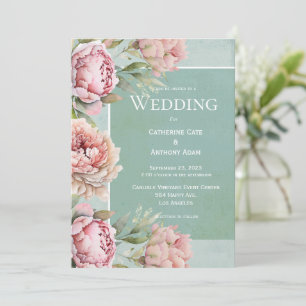 Invitation Élégant Mariage d'aquarelle Floral Pink Peonies