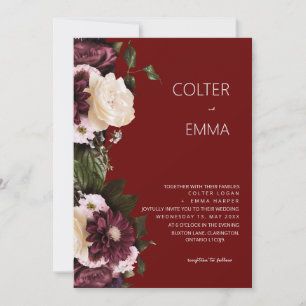 Invitation Elégant mariage d'aquarelle florale bordeaux & bla