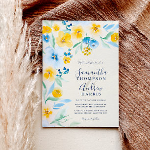 Invitation Elégant mariage d'aquarelle jaune bleu