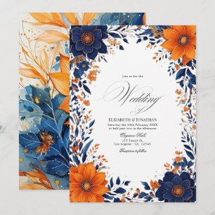 Invitation Elégant Mariage d'aquarelle marine et orange