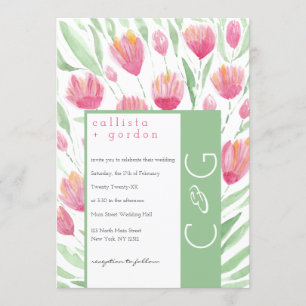Invitation Élégant Mariage d'aquarelle rose vert Tulip Floral