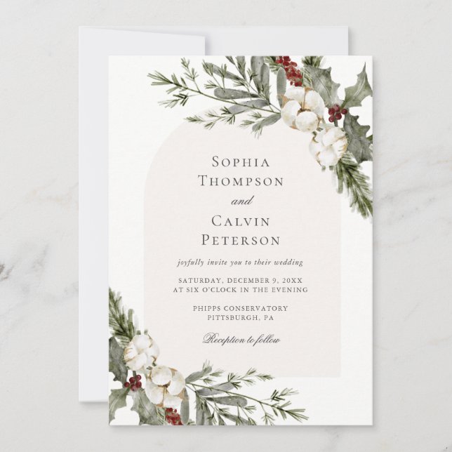 Invitation Élégant Mariage d'arc floral d'hiver (Devant)