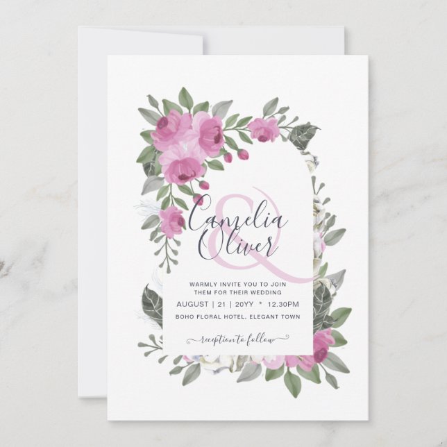 Invitation Élégant Mariage d'arc floral en cerise rose pâle (Devant)