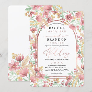 Invitation Élégant Mariage d'arc rose jaune or