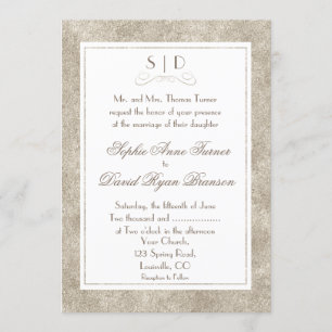Invitation Elégant mariage d'argent et de frontière blanche