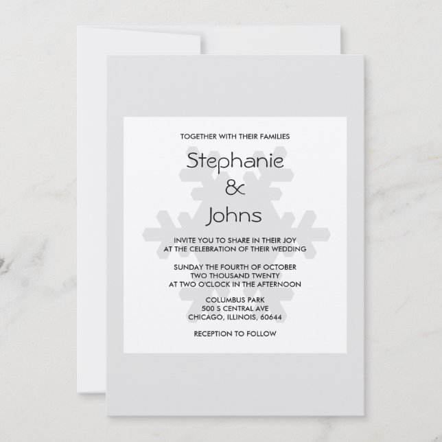 Invitation Élégant Mariage d'argent gris blanc gris flocon d' (Devant)